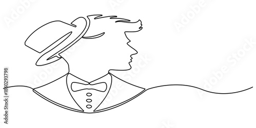 Continuous Line Drawing of a Man in a Hat