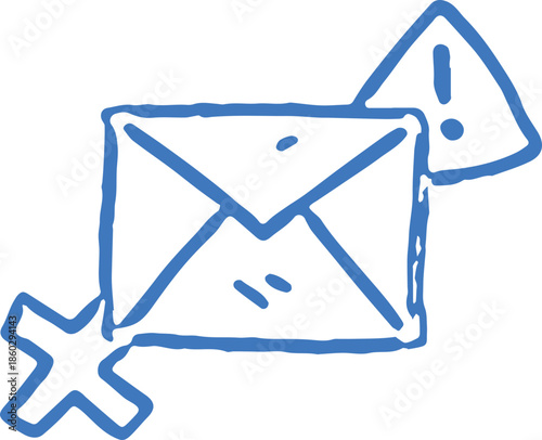 Email notification icon with warning and cancel symbols on black background