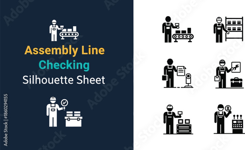 Factory assembly line inspection and quality control silhouette Sheet
