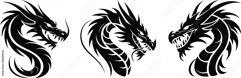 custom made wallpaper toronto digitalTribal dragon head tattoo design, black silhouette, fantasy creature illustration, mythical beast vector, cad drawing flat vector illustration, graphic template