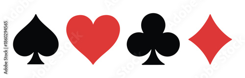 Minimalist vector suit elements for card games featuring heart diamond spade and club shapes on white background