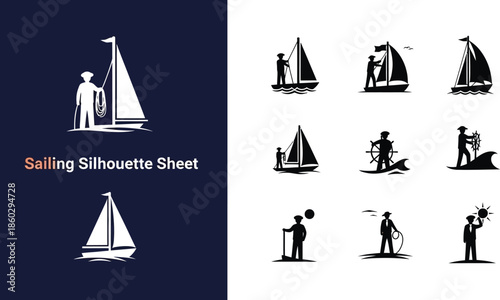 Sailors and sailing activity silhouette Sheet