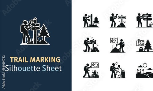 Hiking trail navigation and outdoor silhouette Sheet