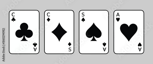 Ace playing cards clubs diamonds spades hearts black and red text on white background vector