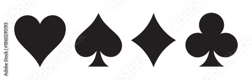 Collection of four playing card suit icons hearts diamonds spades and clover isolated vector