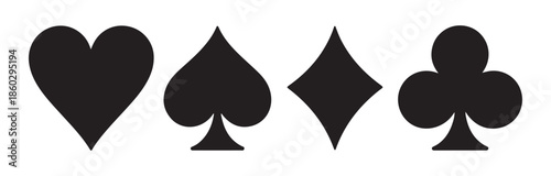 Four distinct playing card suits represented as black icons hearts diamonds spades and clover