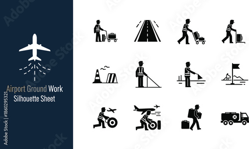 Airport ground handling and maintenance silhouette Sheet