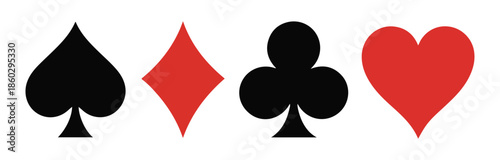 Collection of four primary playing card suits icons isolated on white background for design
