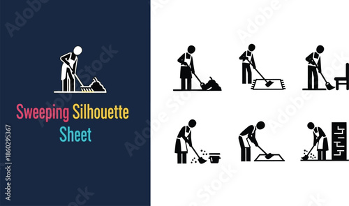 Household cleaning and sweeping task silhouette Sheet