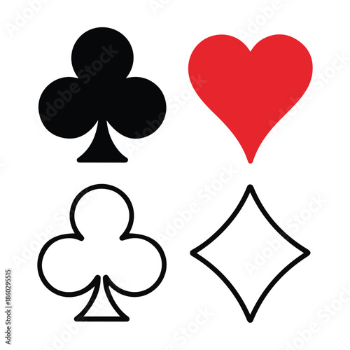 Playing card suits vector set, a collection of four distinct symbols used in card games for entertainment and casino