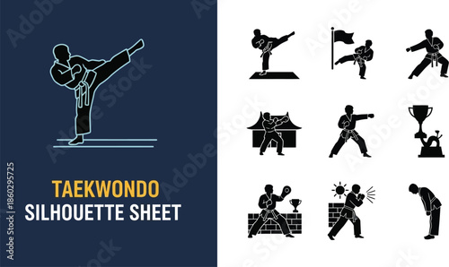 Taekwondo martial arts action silhouette Sheet