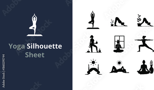 Yoga poses and wellness silhouette Sheet