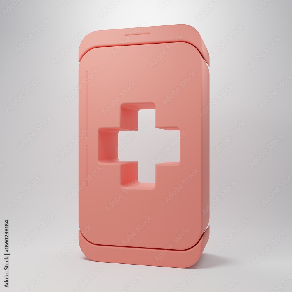 Fototapeta premium Pink Emergency mobile phone call to hospital icon isolated on pink background. Minimalism concept. 3D render illustration