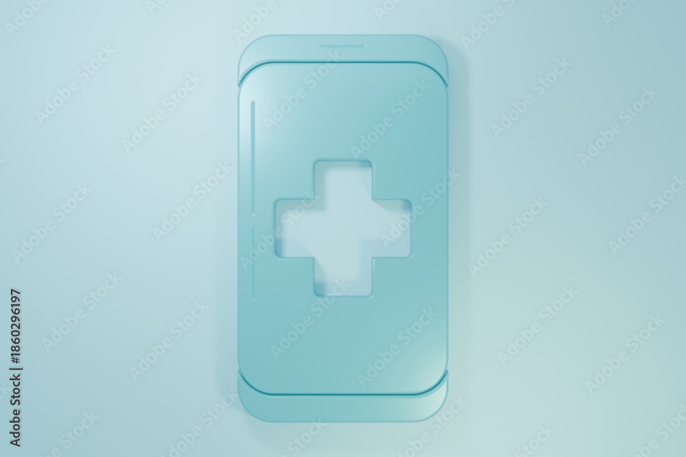 Fototapeta premium Blue Emergency mobile phone call to hospital icon isolated on blue background. Minimalism concept. 3D render illustration