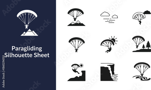Paragliding outdoor adventure silhouette Sheet