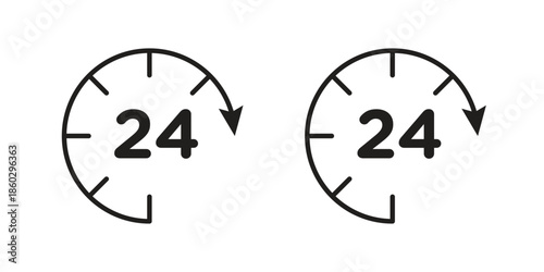 24 Hrs icons. glyph icon vector on white background. Flat and line vector