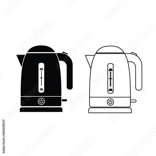 A simple illustration of a black and white electric kettle showcasing its design and functionality