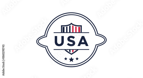 USA logo design featuring a patriotic shield with stripes and stars within a circular frame for national pride.
