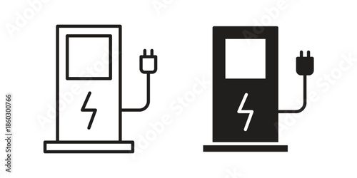 Charging station icons. glyph icon vector on white background. Flat and line vector