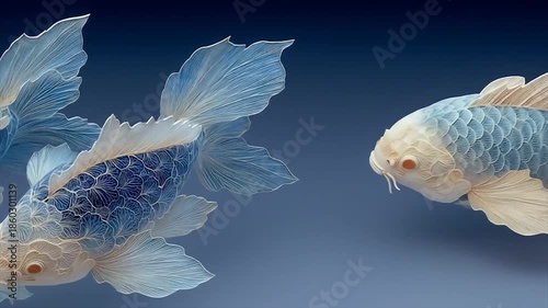 Elegant koi fish swim in a tranquil aquatic environment