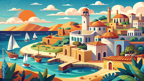 Very beautiful cityscape of Paphos in Cyprus, showcasing coastal urban scenery, Mediterranean atmosphere, and a blend of ancient heritage with modern seaside life.