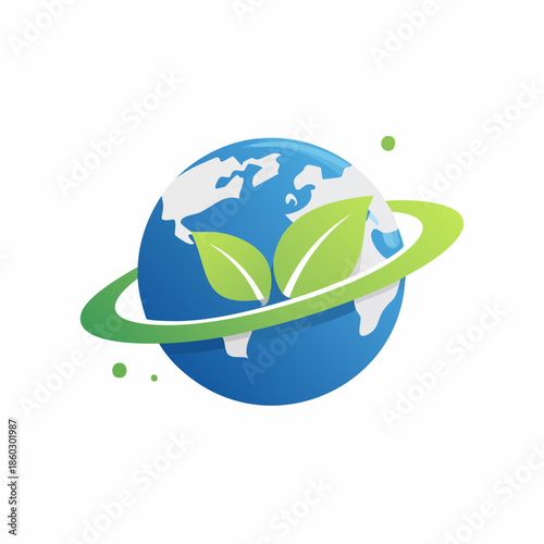 Eco-friendly Earth with Green Leaves Orbiting Planet.