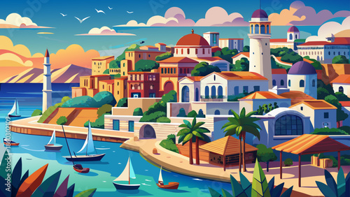 Very beautiful cityscape of Paphos in Cyprus, showcasing coastal urban scenery, Mediterranean atmosphere, and a blend of ancient heritage with modern seaside life.