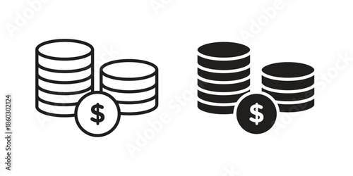 Coins icons. glyph icon vector on white background. Flat and line vector