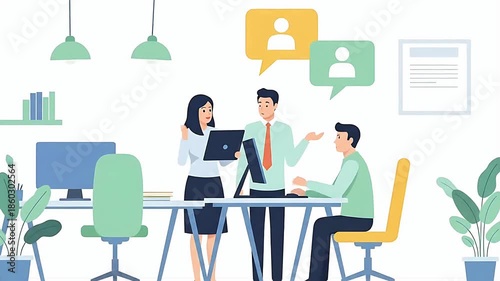 Professional team collaborating on business strategy in a modern office, fostering effective communication and idea exchange for collective success