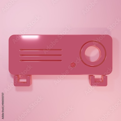 Pink Presentation, movie, film, media projector icon isolated on pink background. Minimalism concept. 3D render illustration