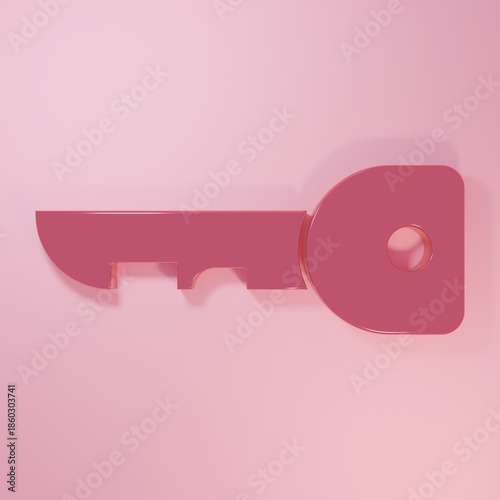 Pink Key icon isolated on pink background. Minimalism concept. 3D render illustration