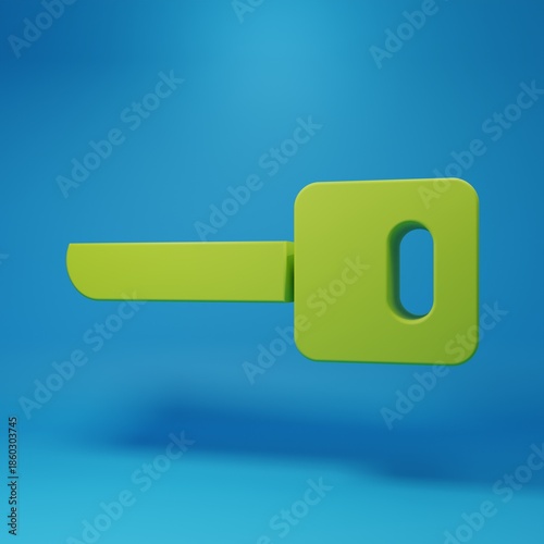 Green Key icon isolated on blue background. Minimalism concept. 3D render illustration