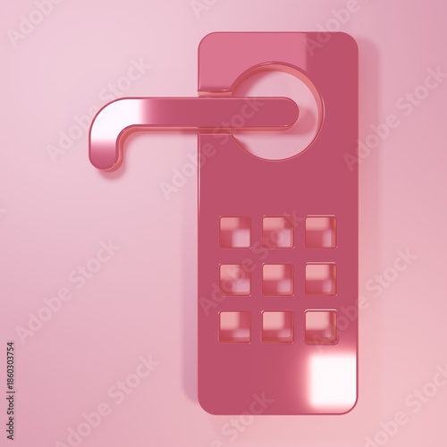 Pink Digital door lock with wireless technology for unlock icon isolated on pink background. Door handle sign. Security smart home. Minimalism concept. 3D render illustration