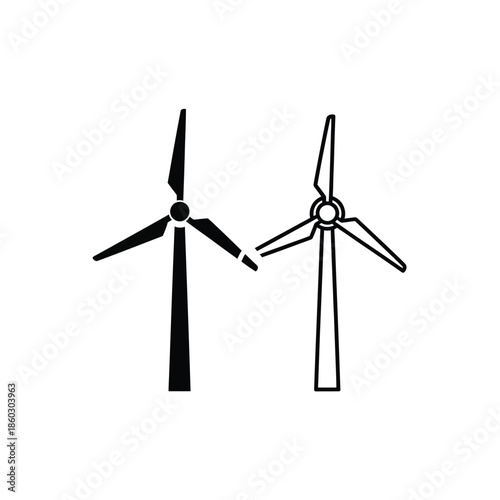 A simple illustration depicts two wind turbines in black and white showcasing clean energy solutions
