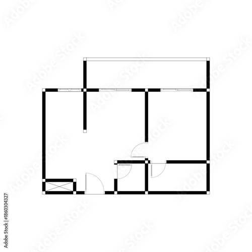 Black and White floor plan of a modern unfurnished house for your design. Suburban house vector blueprint. Architectural background