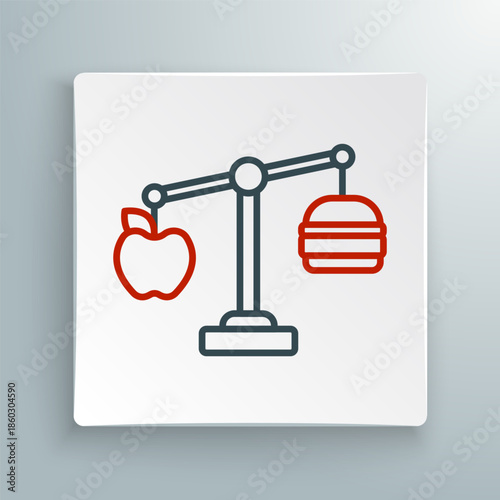 Line Calorie calculator icon isolated on isolated on white background. Calorie count. Diet. Weight loss. Portion control. Healthy eating. Dietary nutrition. Colorful outline concept. Vector