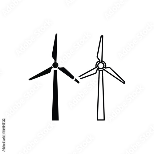 A simple illustration depicts two wind turbines one filled and one outlined showcasing renewable energy concepts