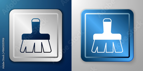 White Paint brush icon isolated on blue and grey background. Silver and blue square button. Vector