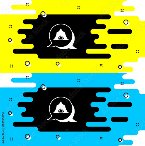 White Circus tent icon isolated on black background. Carnival camping tent. Amusement park. Vector