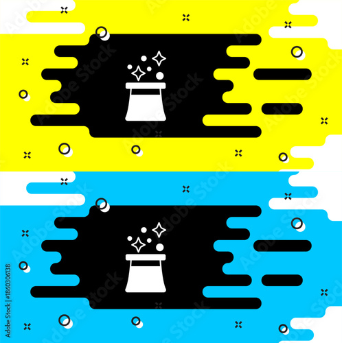 White Magician hat icon isolated on black background. Magic trick. Mystery entertainment concept. Vector