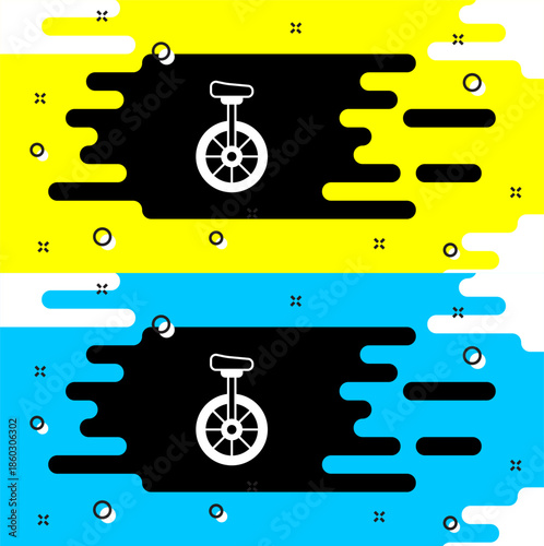 White Unicycle or one wheel bicycle icon isolated on black background. Monowheel bicycle. Vector