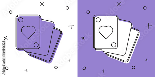 Set Playing cards icon isolated on white and purple background. Casino gambling. Vector