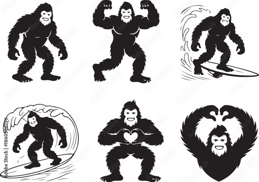 Fototapeta premium Bigfoot silhouette set collection