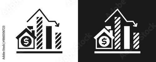 Real Estate Market Icon Set Glyph In White And Black Background
