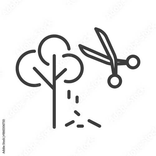 tree pruning, gardening, tree trimming icon, line art vector