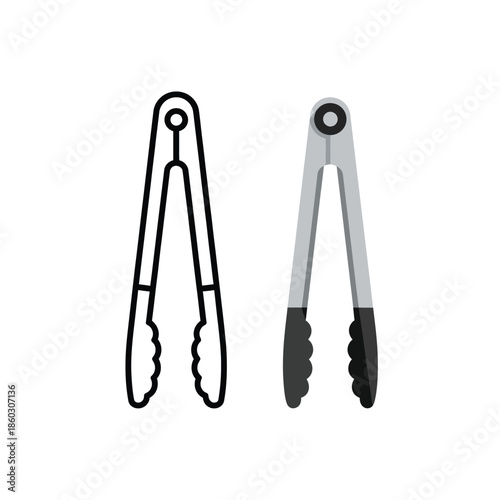 A visual comparison showcasing two different styles of kitchen tongs one outlined and one colored