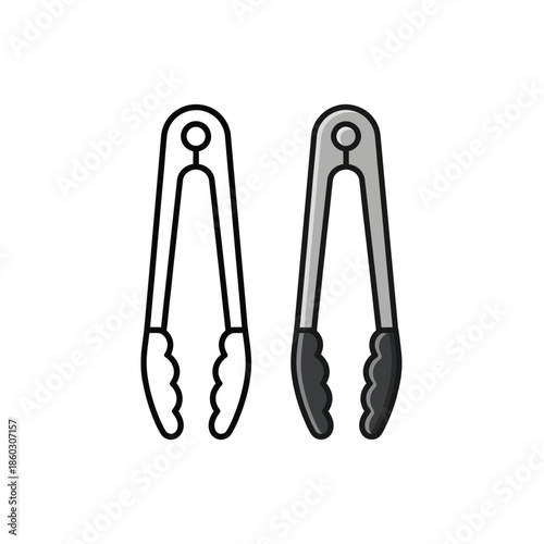 A visual comparison of kitchen tongs in outline and colored versions highlighting their practical design