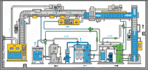 Detailed Diagram of an Industrial Water Treatment and Filtration System.