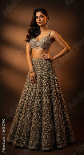 Elegant Indian Woman in Embellished Traditional Lehenga Choli