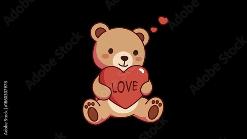 teddy bear with heart animation valentine 4K Loop Alpha chanel transparant